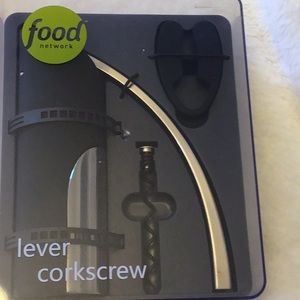 NIB Food Network lever corkscrew wine set. Extra spiral & foil cutter.